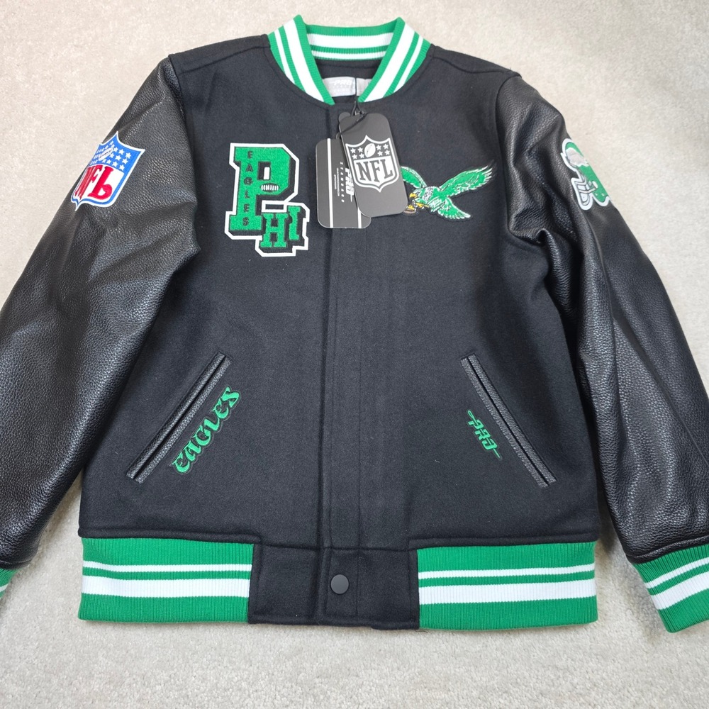 Pro Standard Philadelphia Eagles Varsity Jacket Kids M 10/12 Wool Black Green
